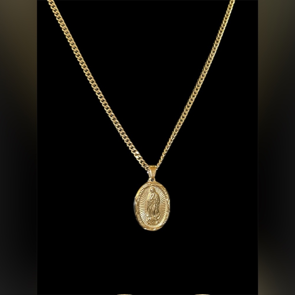 Steel Nation Stainless Steel Gold Tone Lady of Guadalupe Pendant Necklace